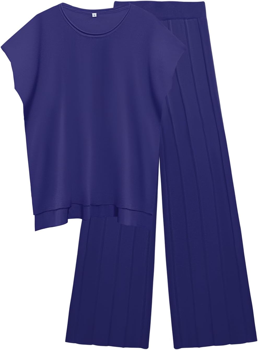 Womens 2 Pieces Lounge Sets Knit Sweater Sets Casual Cap Sleeve Tops with Wide Leg Pants Tracksuits