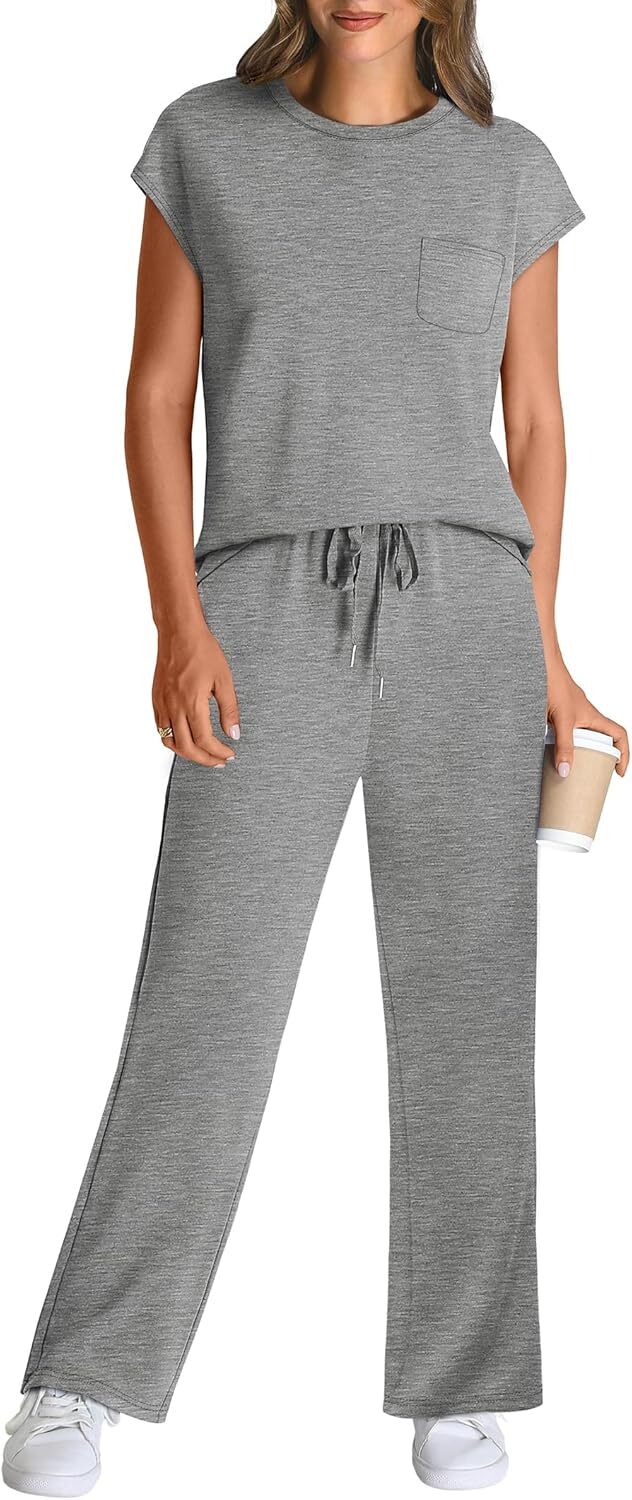 🔥 Hot selling model-2 Piece Sets for Women Casual Summer Travel Vacation Outfits Cap Sleeve Lounge Set
