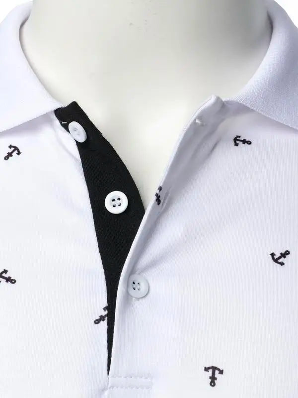 Men's Anchor Print Short Sleeve Polo Shirt