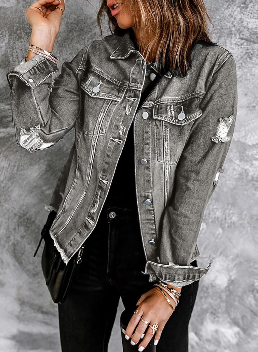 Womens Boyfriend Washed Crop Denim Jean Jacket Coat