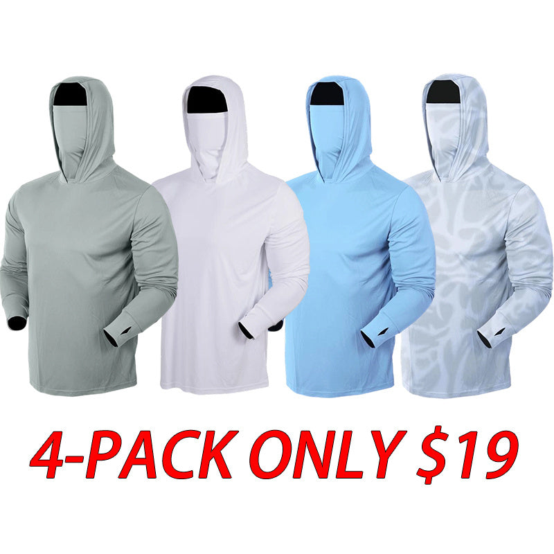 Men’s UPF 50+ Sun Protection Hooded Shirt with Integrated Face Cover