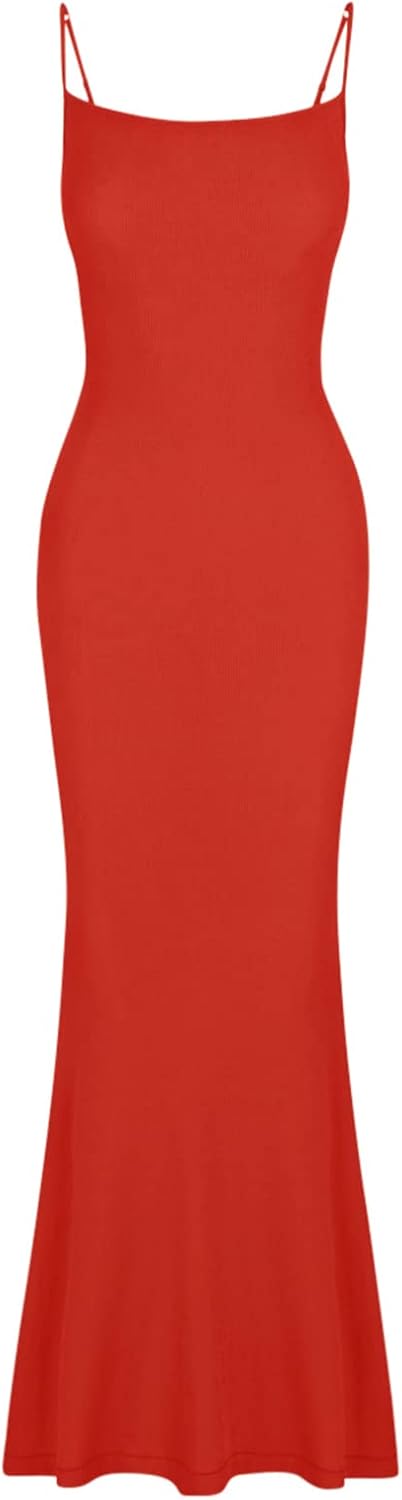 Women's Basic Sexy Lounge Slip Long Dress Elegant Sleeveless Backless Ribbed Bodycon Maxi Dresses