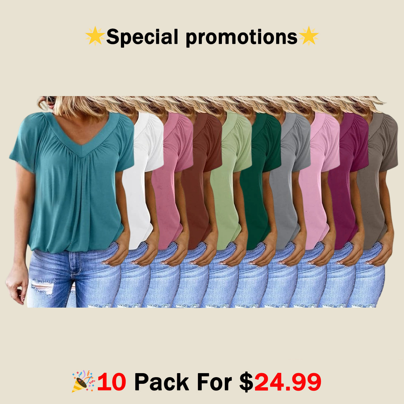š„Last day promotionš„Women's Casual Summer T Shirts Short Sleeve V Neck Tops Tshirts