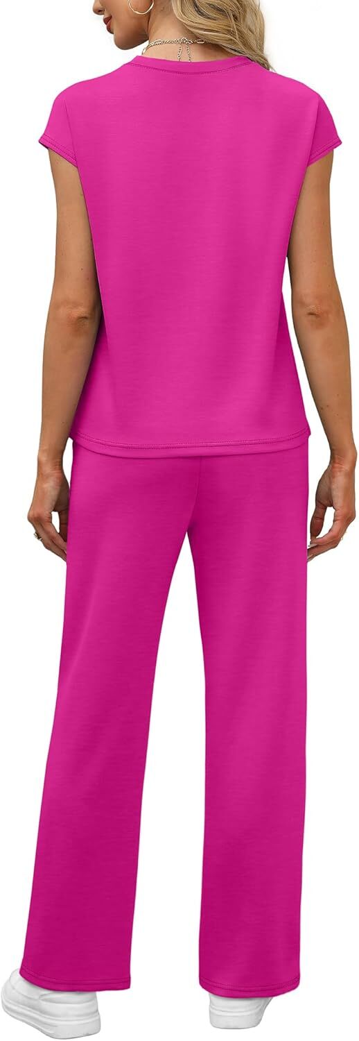 🔥 Hot selling model-2 Piece Sets for Women Casual Summer Travel Vacation Outfits Cap Sleeve Lounge Set