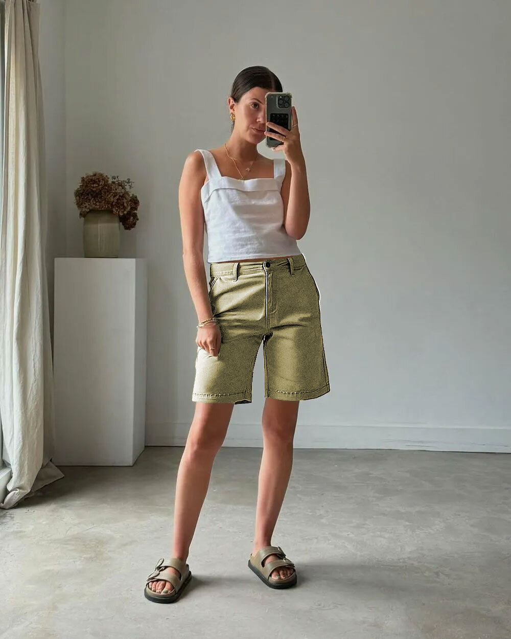 Solid Mid Waist Mid Thigh Shorts🔥🔥