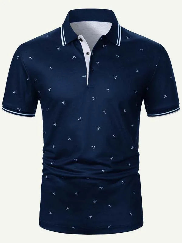 Men's Anchor Print Short Sleeve Polo Shirt