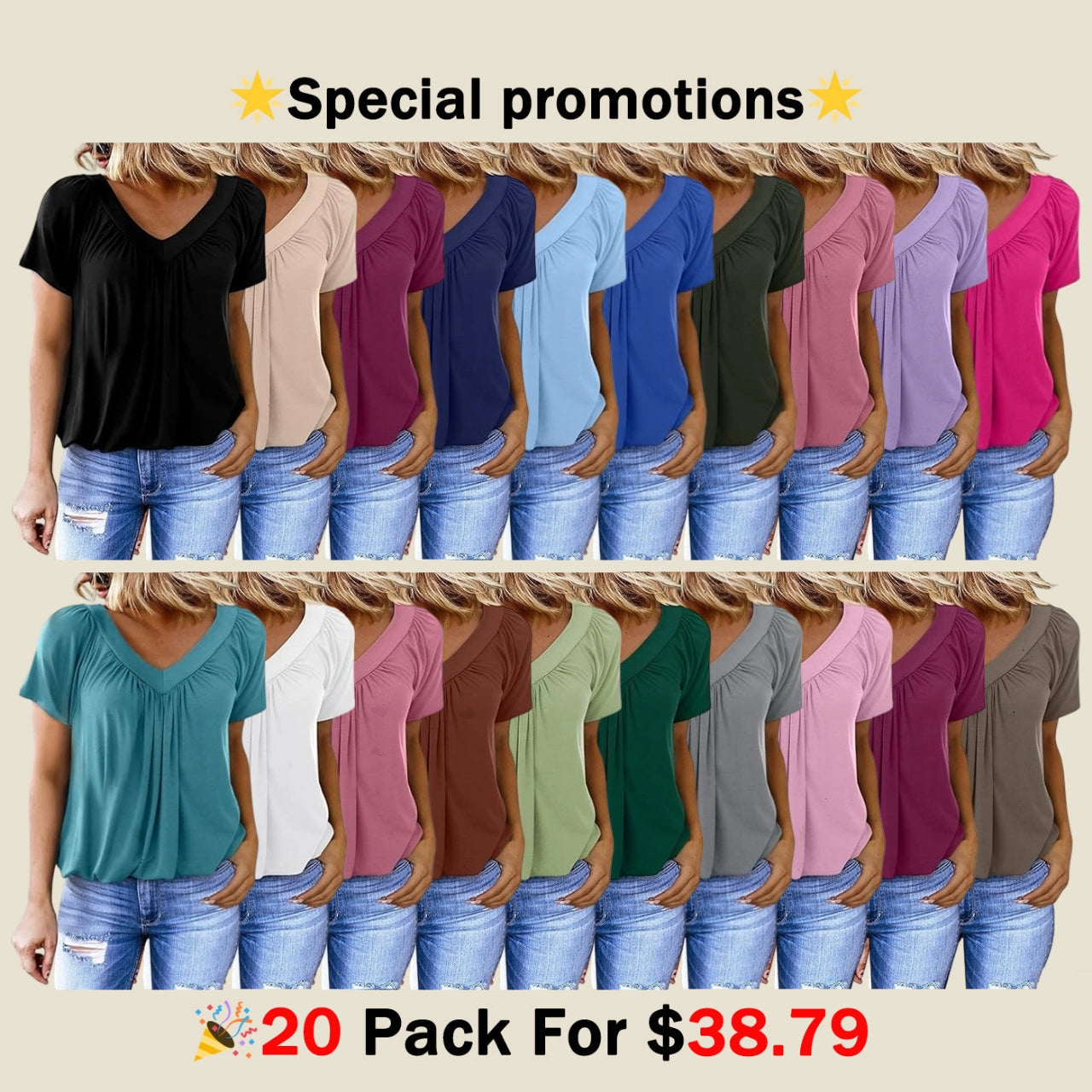 š„Last day promotionš„Women's Casual Summer T Shirts Short Sleeve V Neck Tops Tshirts
