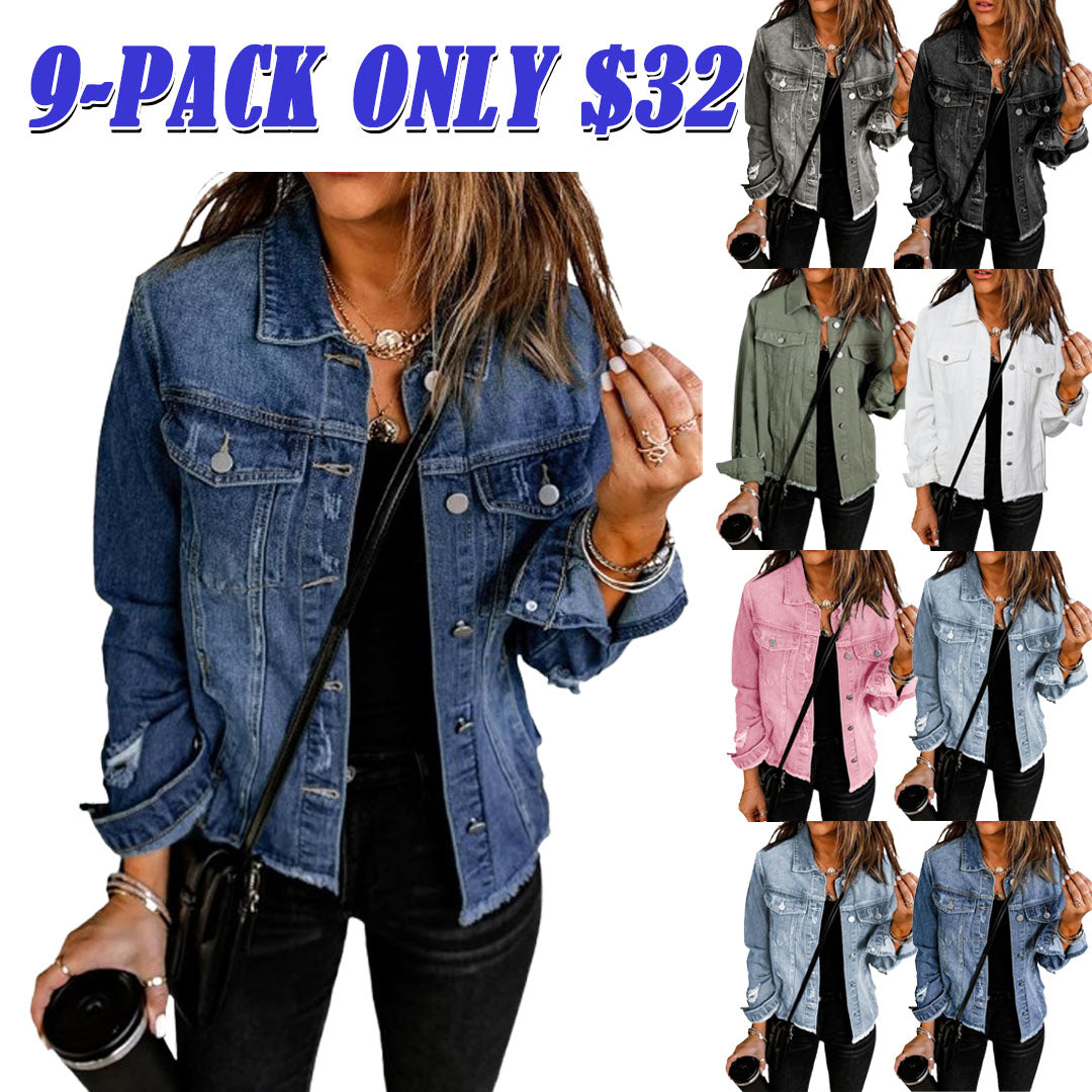 Womens Boyfriend Washed Crop Denim Jean Jacket Coat