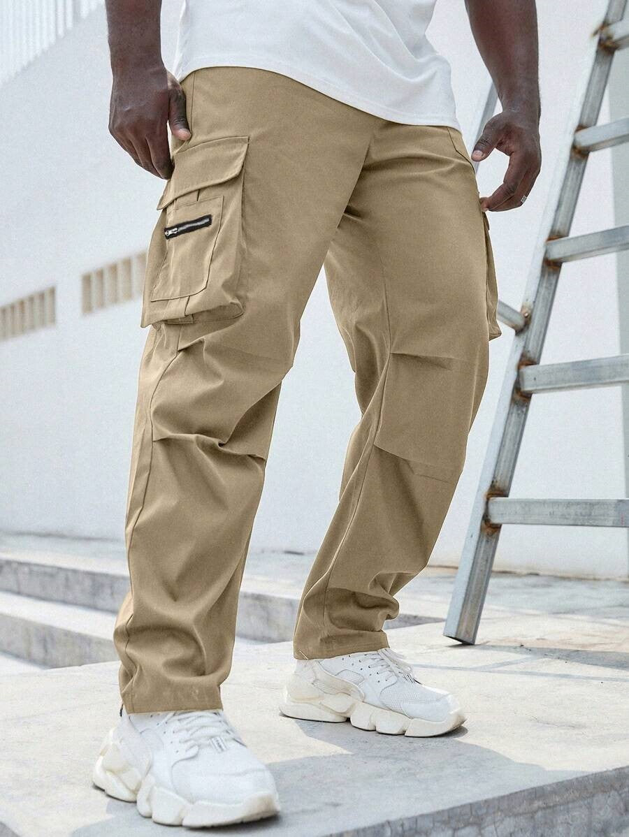 Men's Plus Size Plain Drawstring Waist Cargo Pants