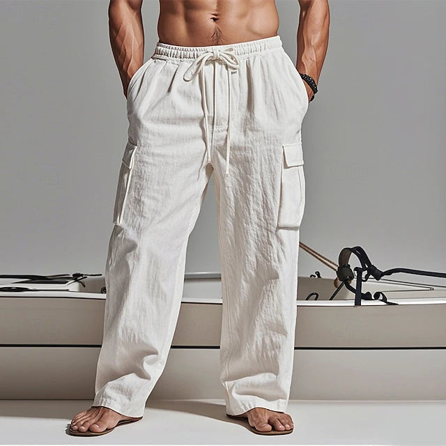 š„Men's Cargo Pants Trousers Summer Pants Beach Pants Gauze Pants Drawstring Elastic Waist Multi Pocket Plain Comfort Breathable Outdoor Daily Holiday Fashion Classic