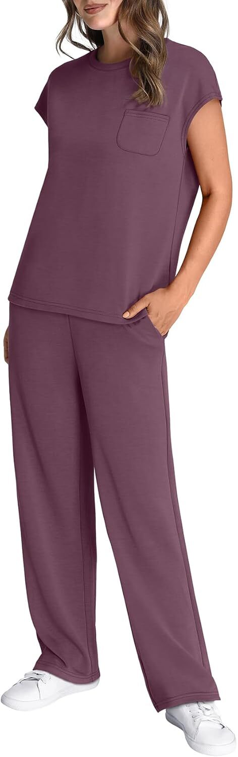 🔥 Hot selling model-2 Piece Sets for Women Casual Summer Travel Vacation Outfits Cap Sleeve Lounge Set