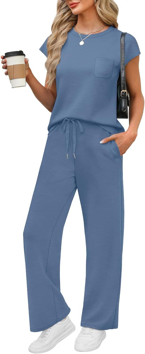 🔥 Hot selling model-2 Piece Sets for Women Casual Summer Travel Vacation Outfits Cap Sleeve Lounge Set