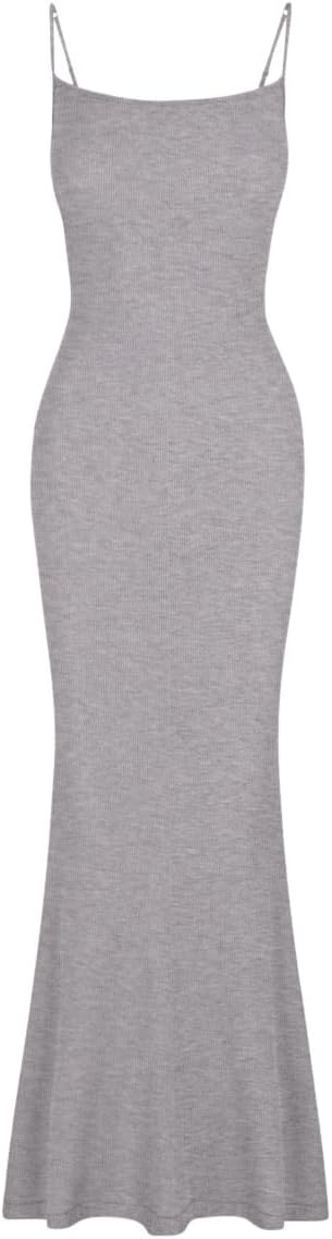 Women's Basic Sexy Lounge Slip Long Dress Elegant Sleeveless Backless Ribbed Bodycon Maxi Dresses