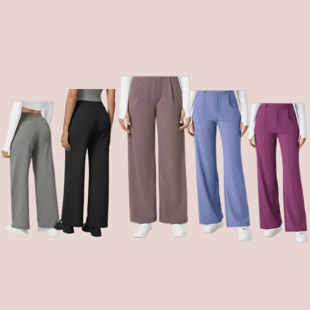 High Waisted Plicated Side Pocket Straight Leg Work Pants