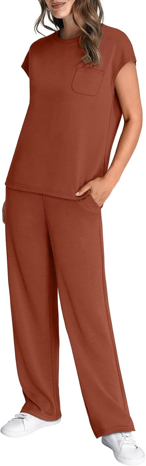 🔥 Hot selling model-2 Piece Sets for Women Casual Summer Travel Vacation Outfits Cap Sleeve Lounge Set