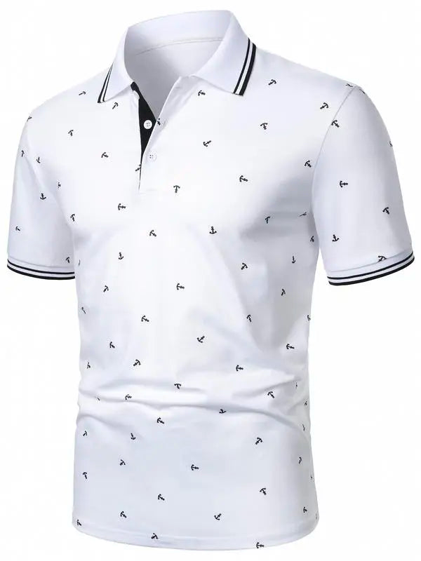 Men's Anchor Print Short Sleeve Polo Shirt