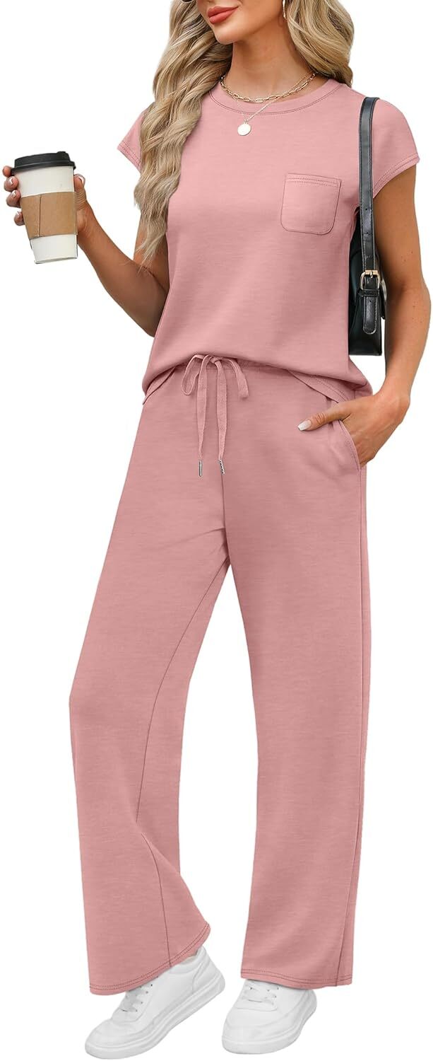 🔥 Hot selling model-2 Piece Sets for Women Casual Summer Travel Vacation Outfits Cap Sleeve Lounge Set