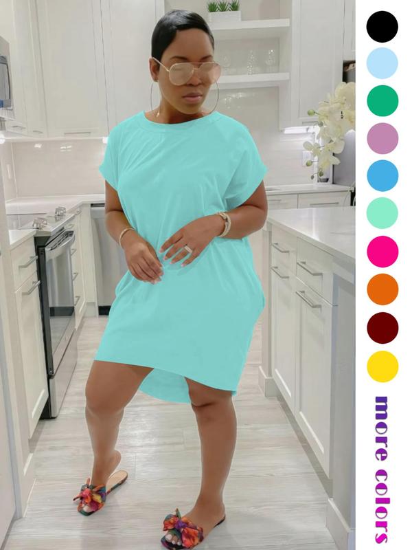 264 women's solid color pocket dress, loose pocket dress, dress, breathable and comfortable dress, outdoor casual party dress