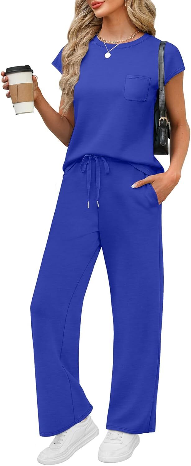 🔥 Hot selling model-2 Piece Sets for Women Casual Summer Travel Vacation Outfits Cap Sleeve Lounge Set