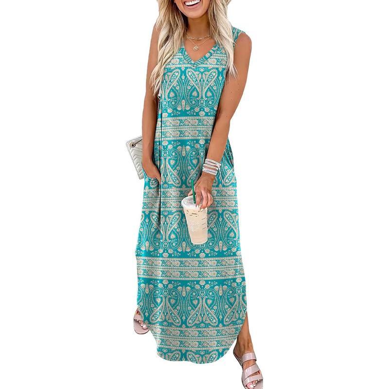 Summer Dresses Maxi Dress Vacation Beach Sundresses 2025 with Pockets Womenswear Flowy