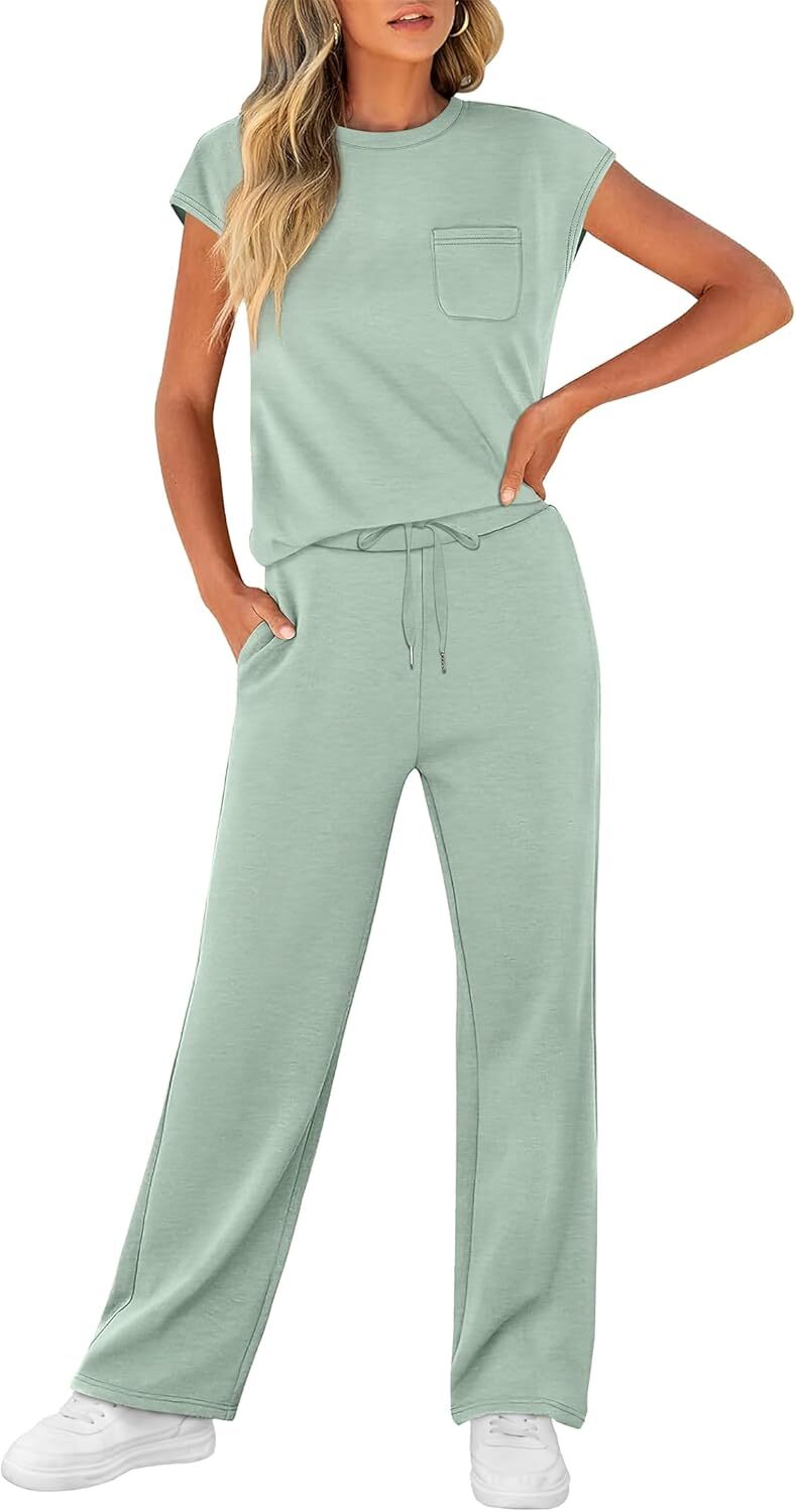 🔥 Hot selling model-2 Piece Sets for Women Casual Summer Travel Vacation Outfits Cap Sleeve Lounge Set