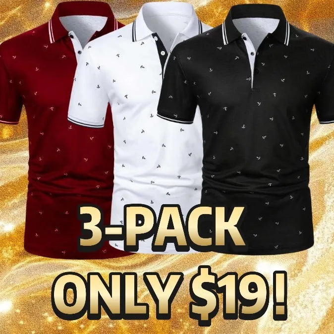 Men's Anchor Print Short Sleeve Polo Shirt