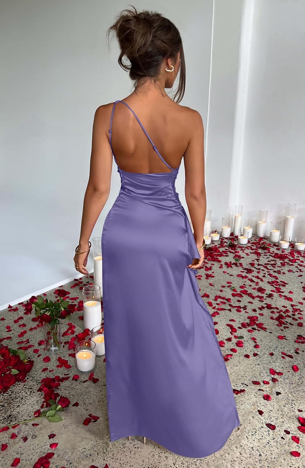 Women's Sexy One Shoulder High Split Cocktail Wedding Party Maxi Dress