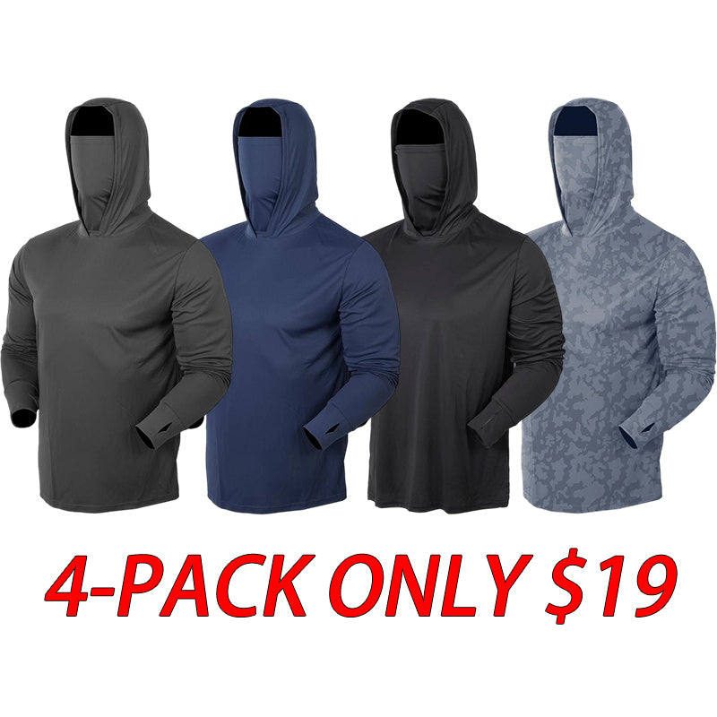 Men’s UPF 50+ Sun Protection Hooded Shirt with Integrated Face Cover