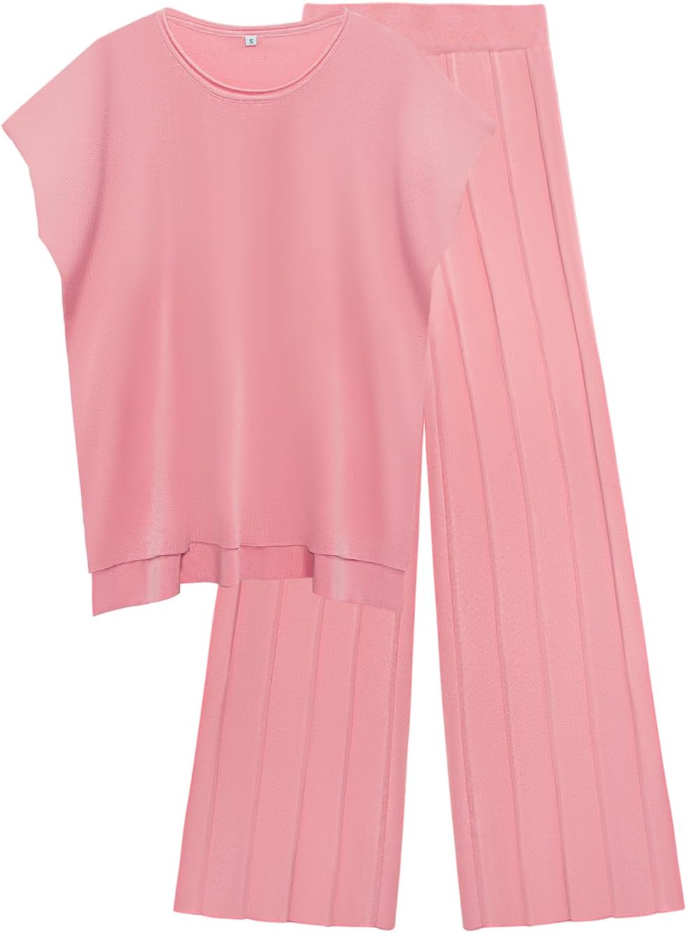 Womens 2 Pieces Lounge Sets Knit Sweater Sets Casual Cap Sleeve Tops with Wide Leg Pants Tracksuits