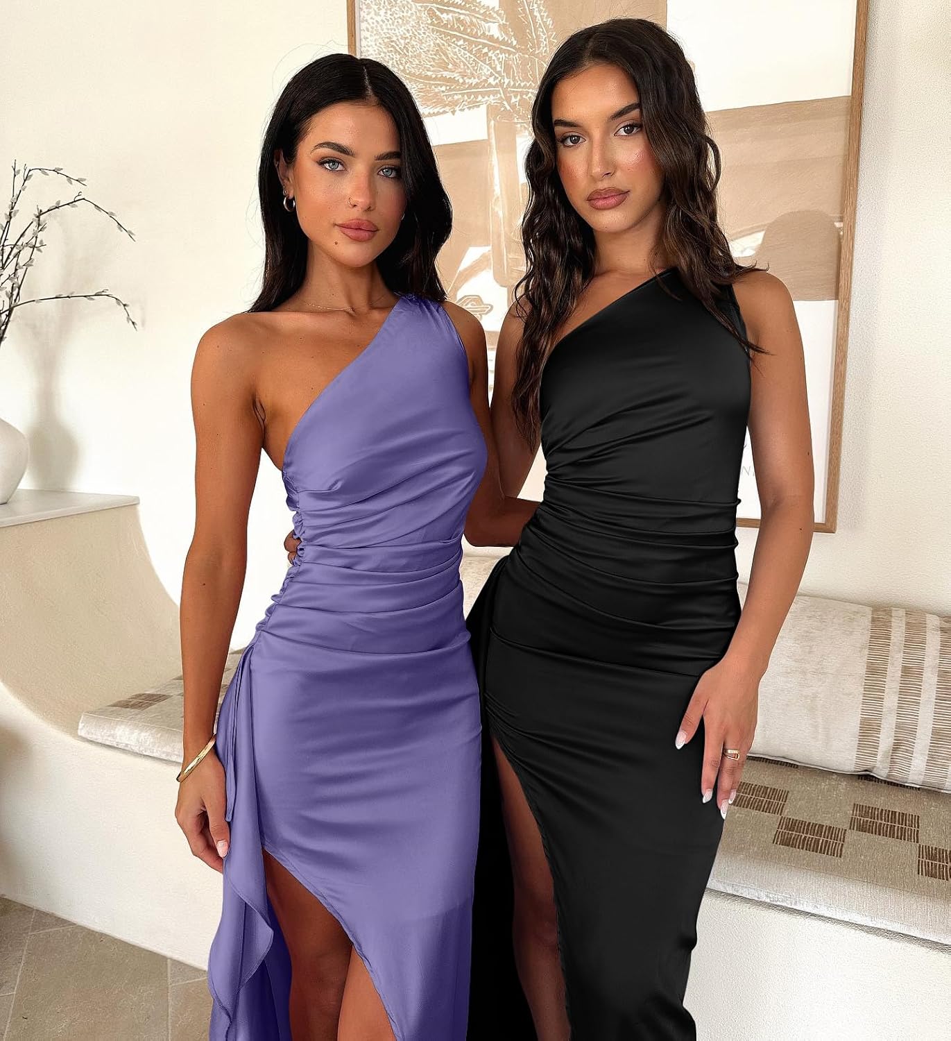 Women's Sexy One Shoulder High Split Cocktail Wedding Party Maxi Dress