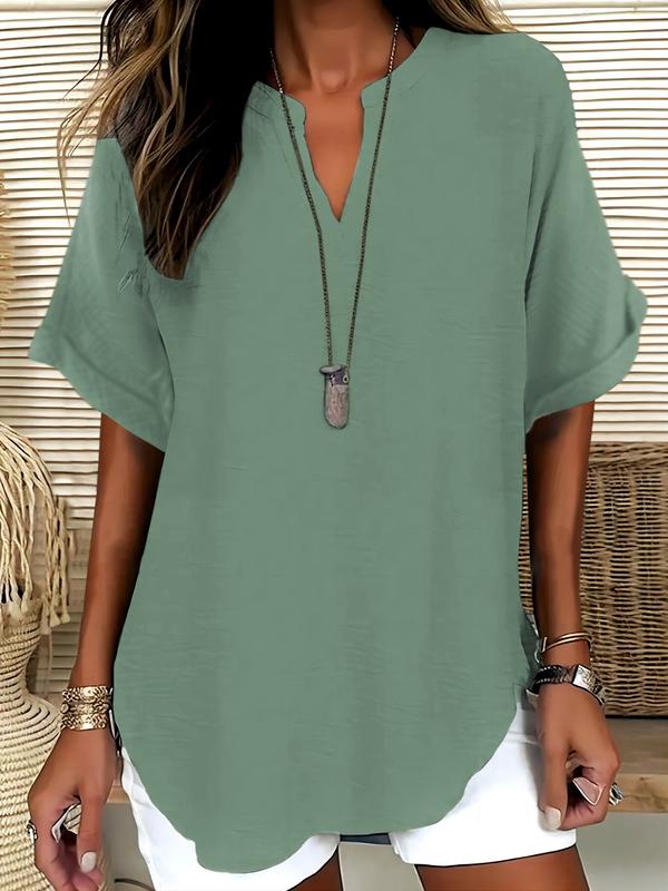 Women's Plain Short Sleeve Blouse, Casual Breathable Solid Color Top for Daily Wear, Ladies Clothes for All Seasons