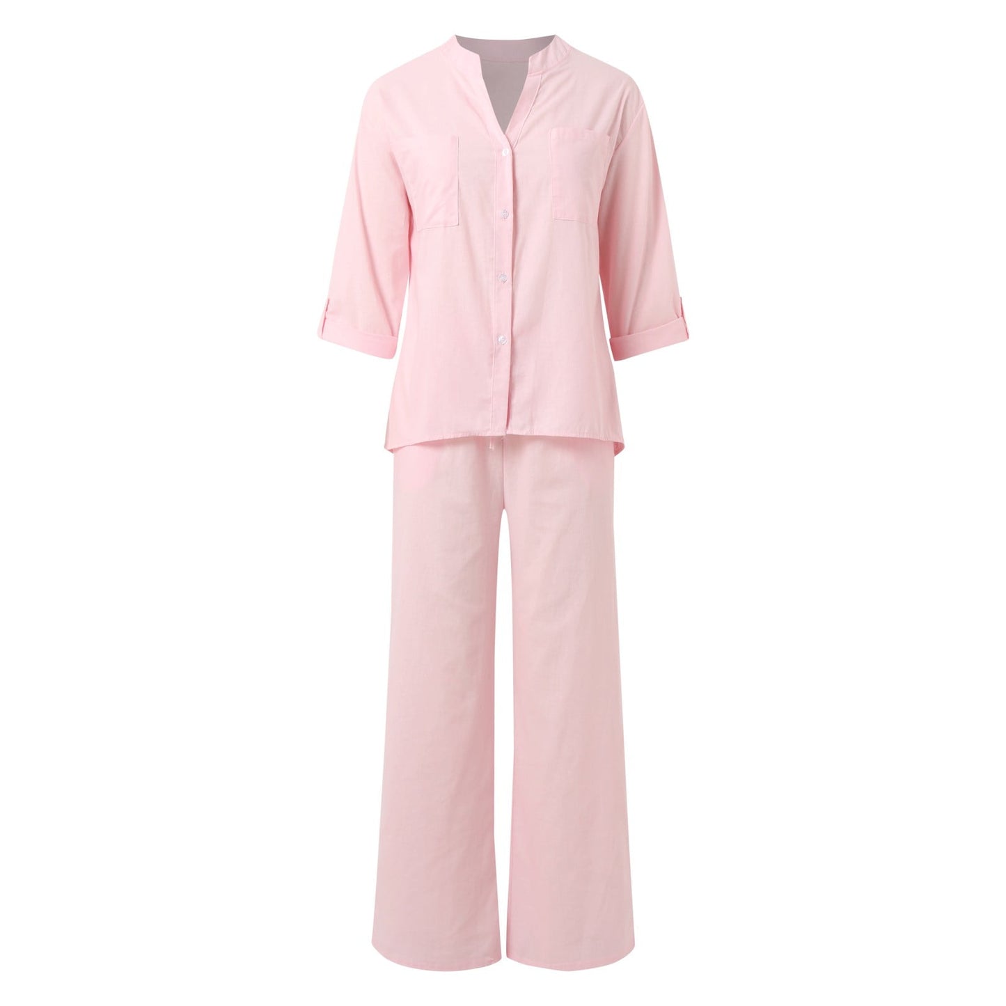 Women's Two Piece 2025 Lapel Long Sleeved Shirt Spring Summer Casual Solid Pants Wide Leg Two Piece Suit Women's Fashion Business Suit Two Piece Pants Set Women Trousers Suit Outfits for Women Girls