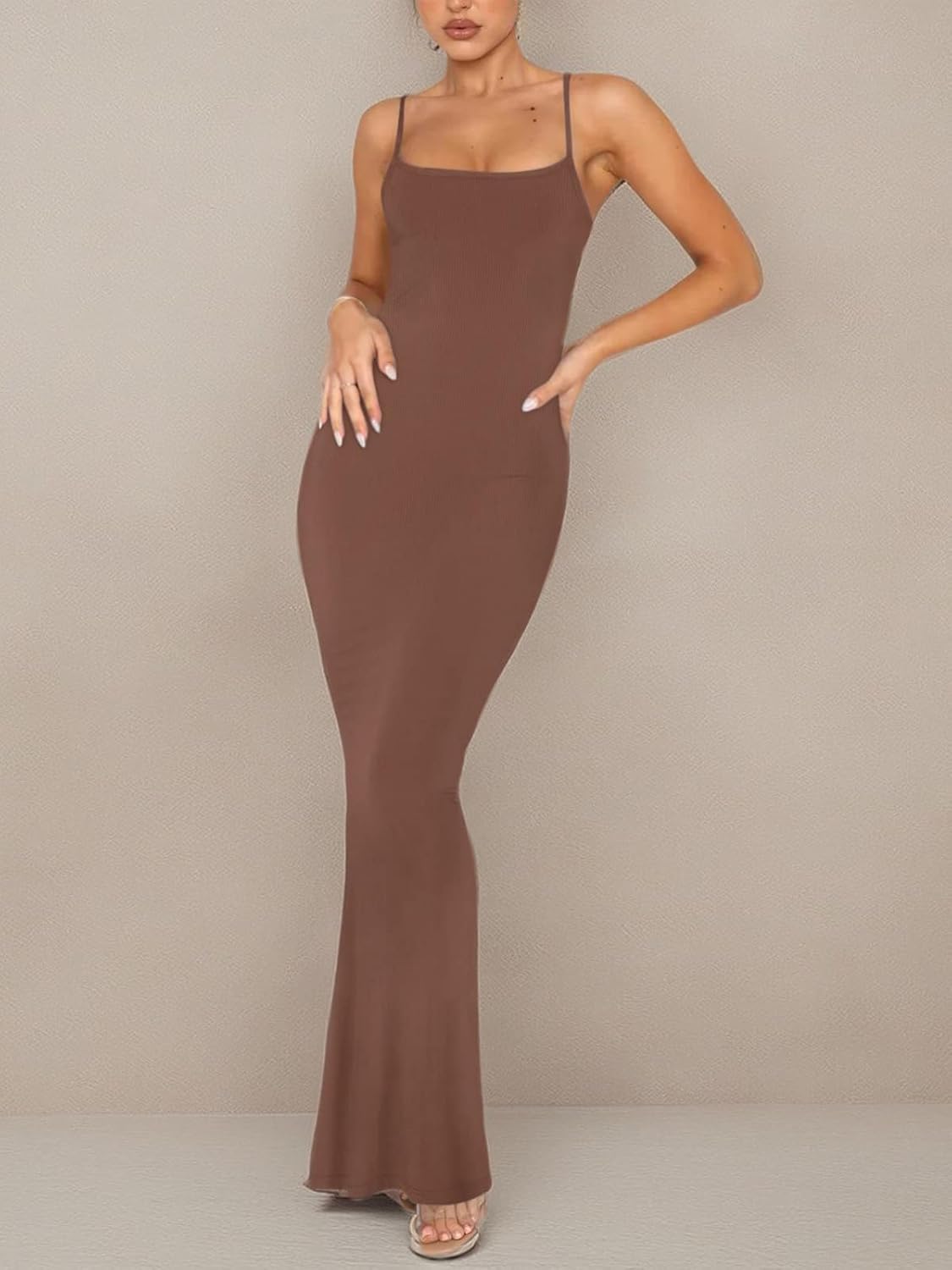 Women's Basic Sexy Lounge Slip Long Dress Elegant Sleeveless Backless Ribbed Bodycon Maxi Dresses