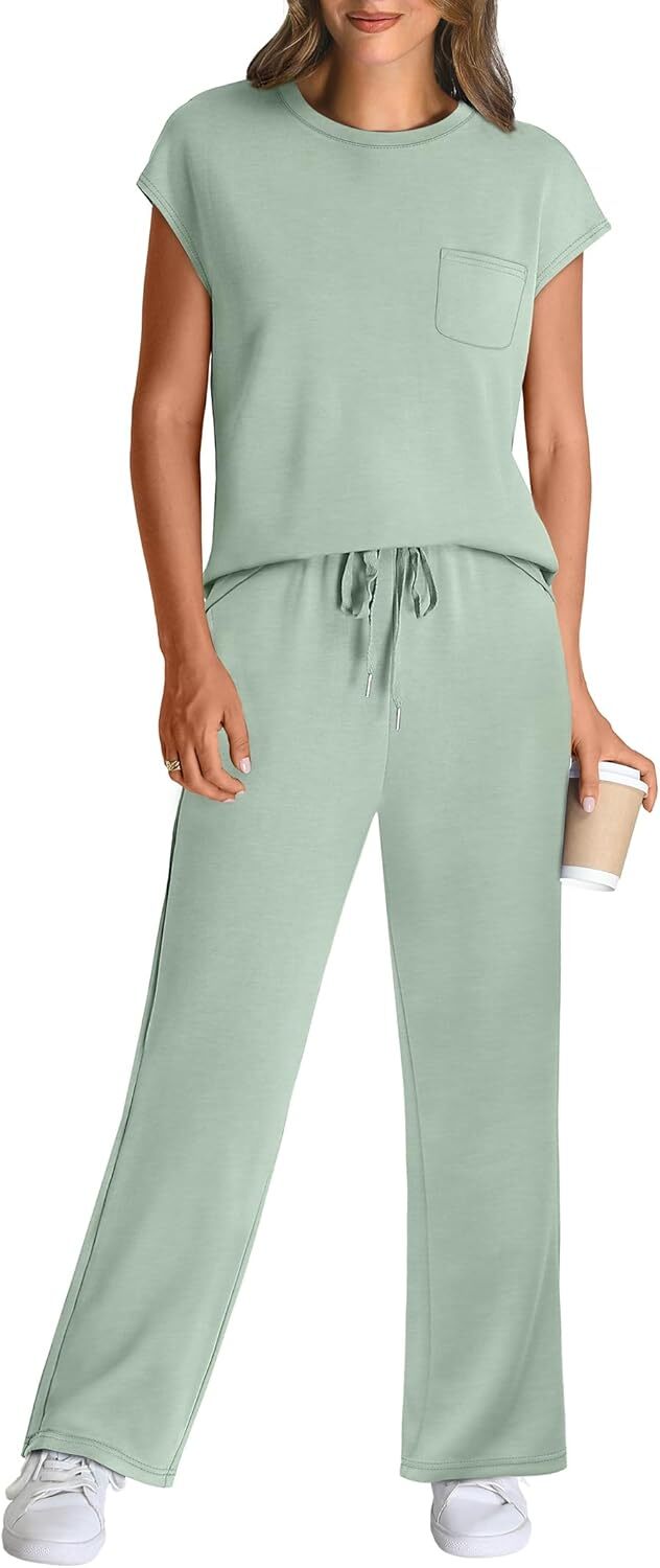 🔥 Hot selling model-2 Piece Sets for Women Casual Summer Travel Vacation Outfits Cap Sleeve Lounge Set