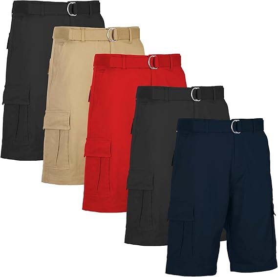 Men’s 5 Pack Belted Cargo Shorts