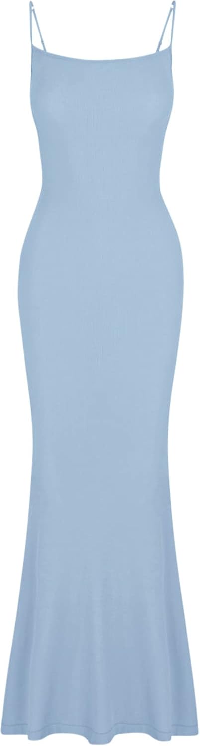 Women's Basic Sexy Lounge Slip Long Dress Elegant Sleeveless Backless Ribbed Bodycon Maxi Dresses