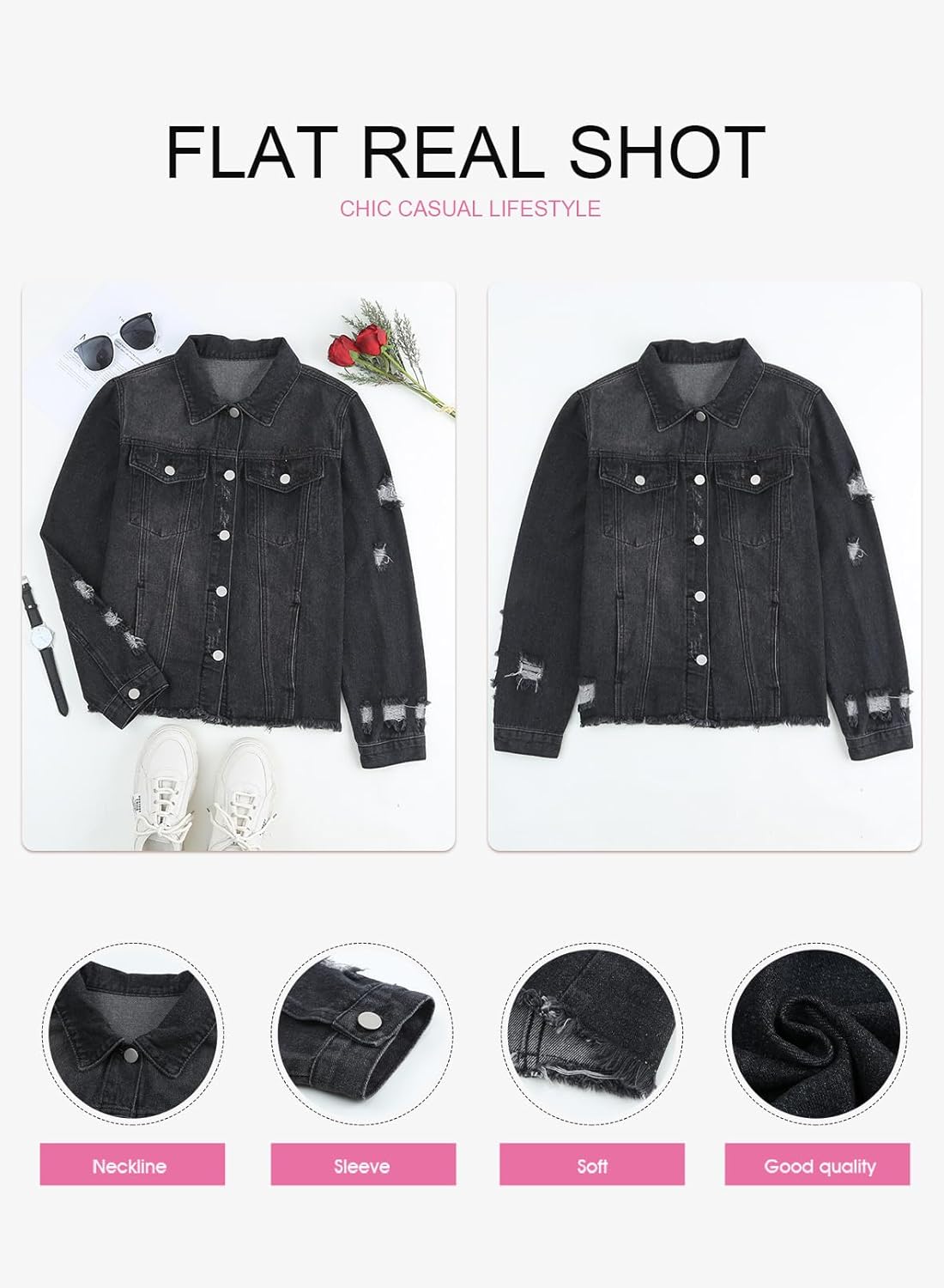 Womens Boyfriend Washed Crop Denim Jean Jacket Coat