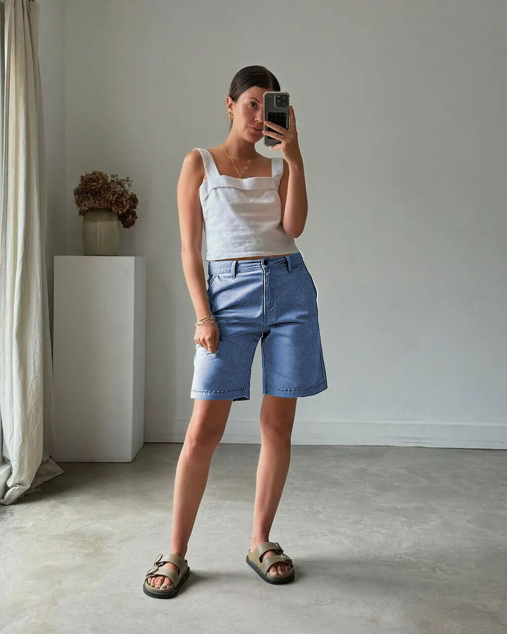 Solid Mid Waist Mid Thigh Shorts🔥🔥