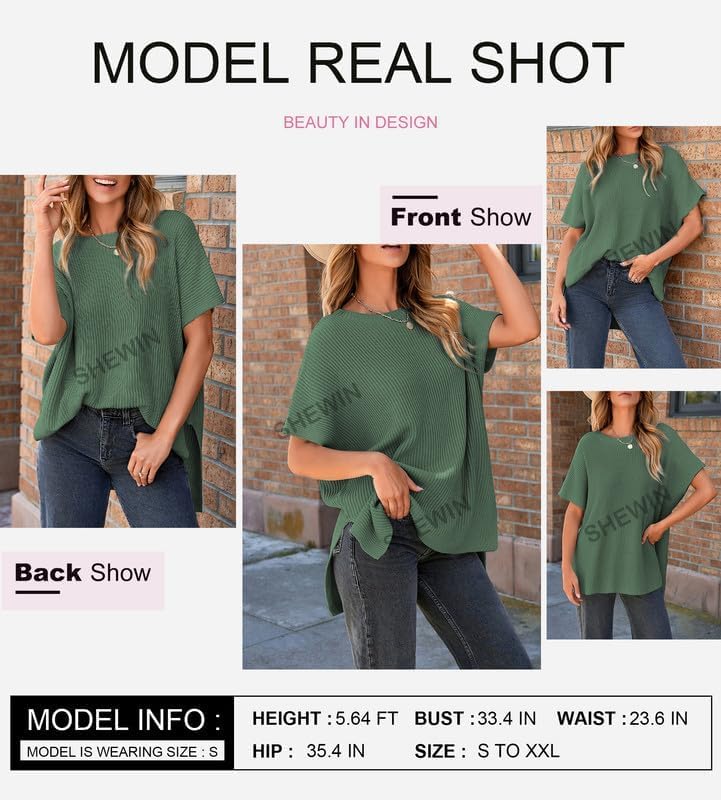 Womens Tops Crewneck Short Sleeve Sweater Causal Tunic Tops Lightweight Summer Sweaters for Women