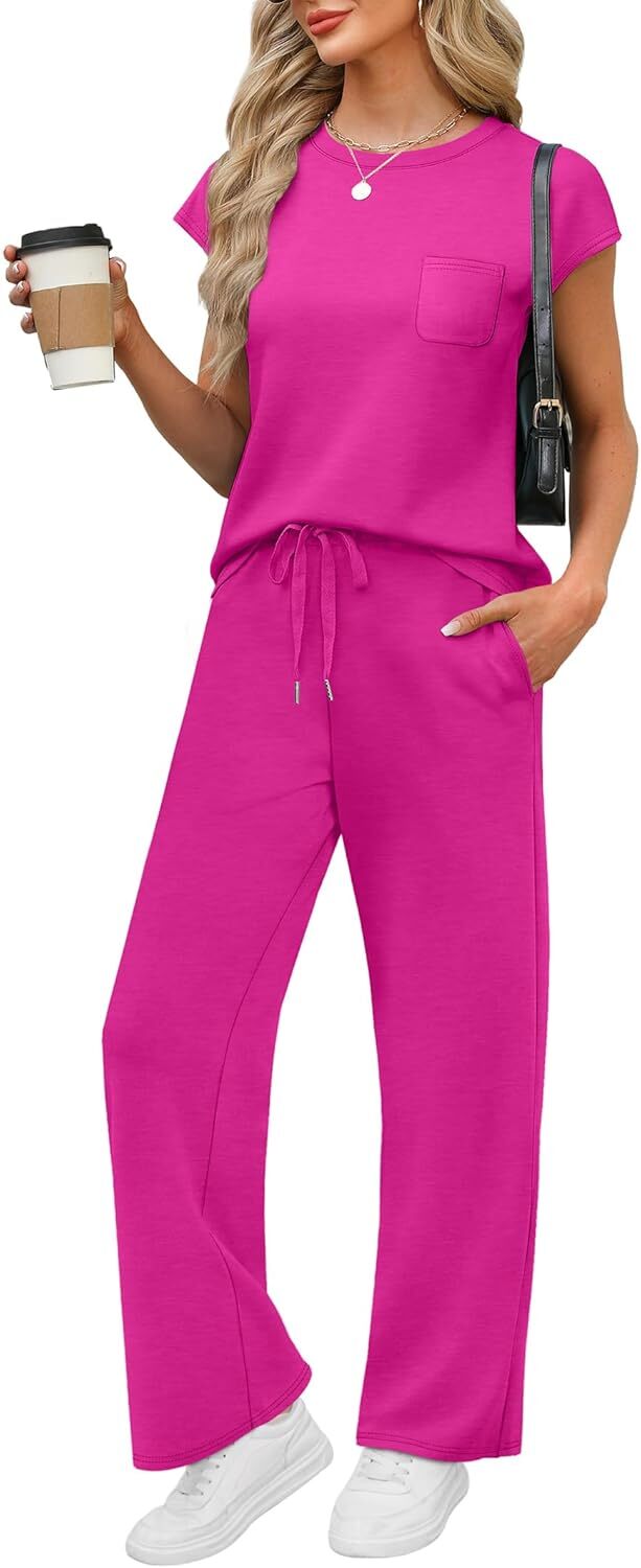 🔥 Hot selling model-2 Piece Sets for Women Casual Summer Travel Vacation Outfits Cap Sleeve Lounge Set