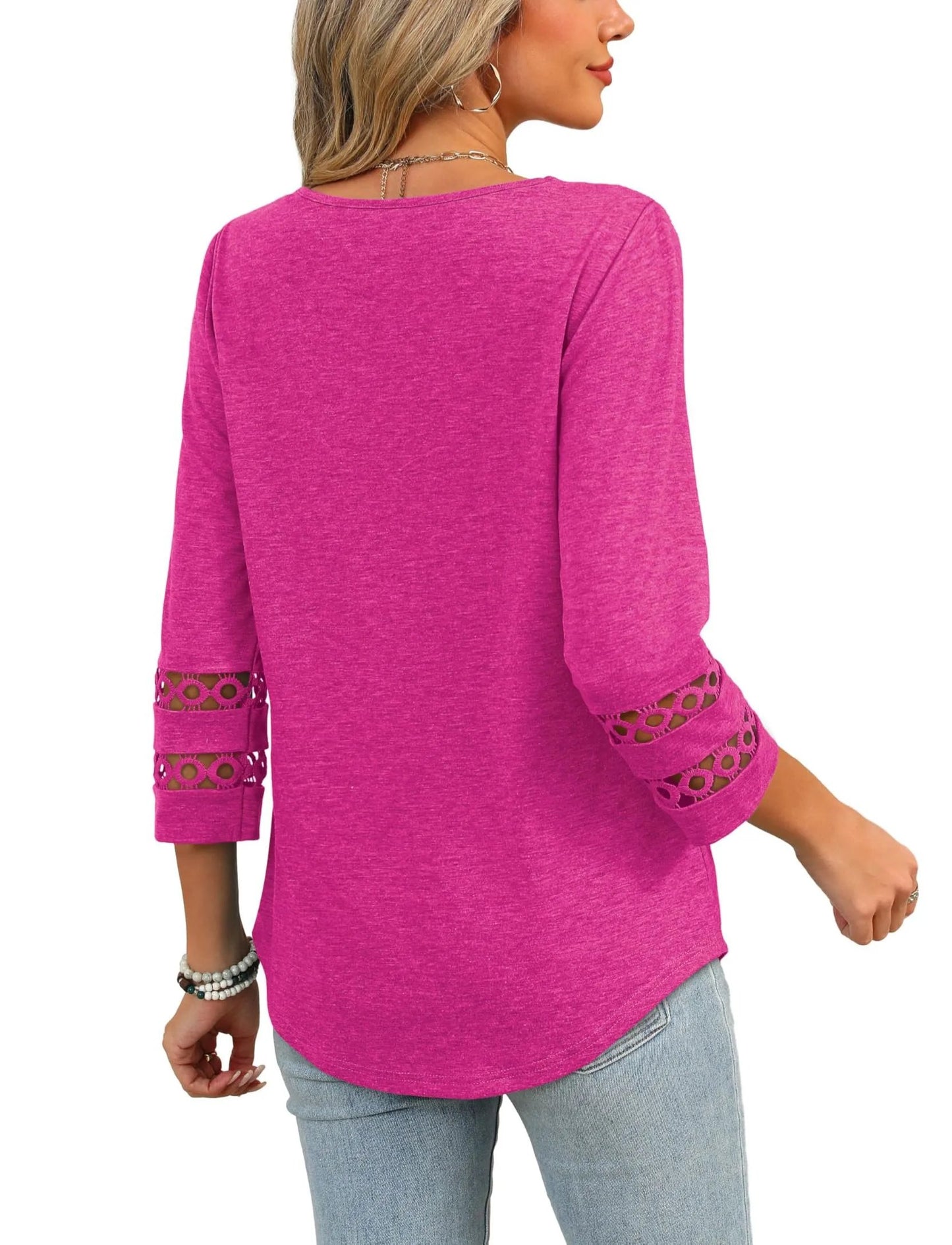 2025 Women's Trendy V-Neck T-Shirt with 3/4 Sleeves - Stylish & Comfortable Top