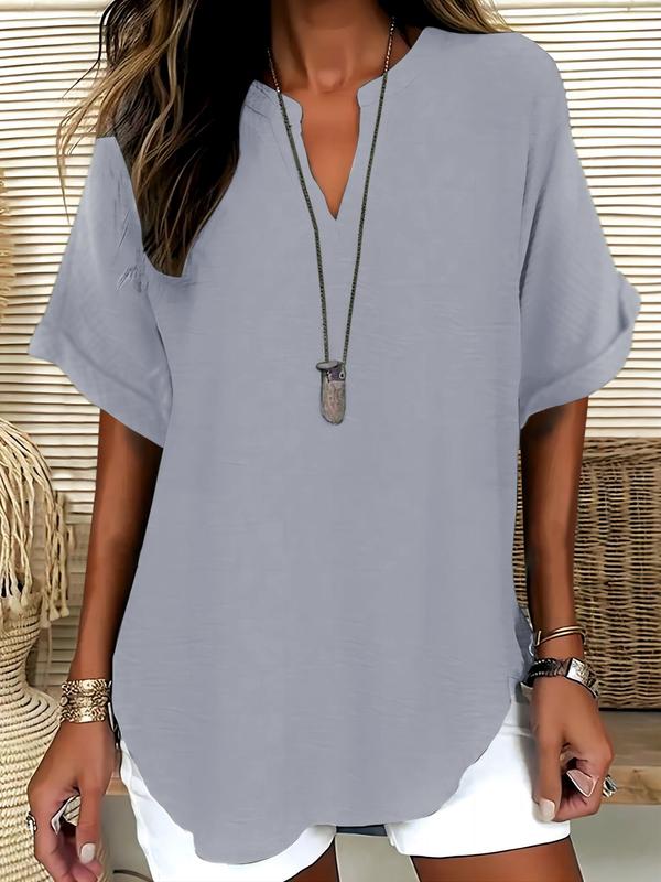 Women's Plain Short Sleeve Blouse, Casual Breathable Solid Color Top for Daily Wear, Ladies Clothes for All Seasons