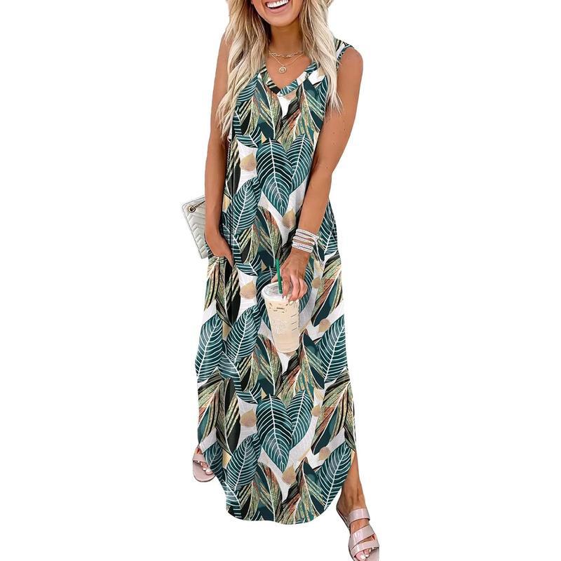 Summer Dresses Maxi Dress Vacation Beach Sundresses 2025 with Pockets Womenswear Flowy
