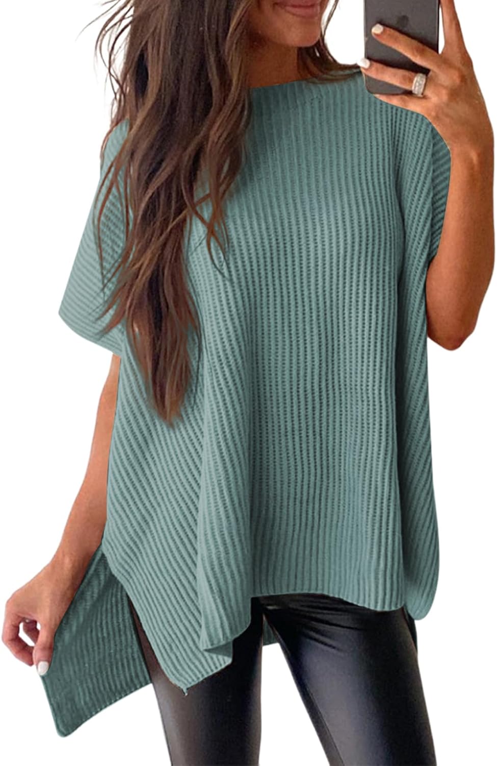 Womens Tops Crewneck Short Sleeve Sweater Causal Tunic Tops Lightweight Summer Sweaters for Women