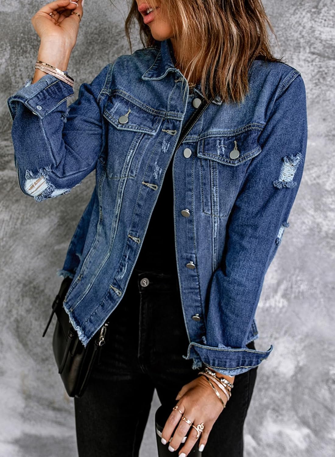 Womens Boyfriend Washed Crop Denim Jean Jacket Coat