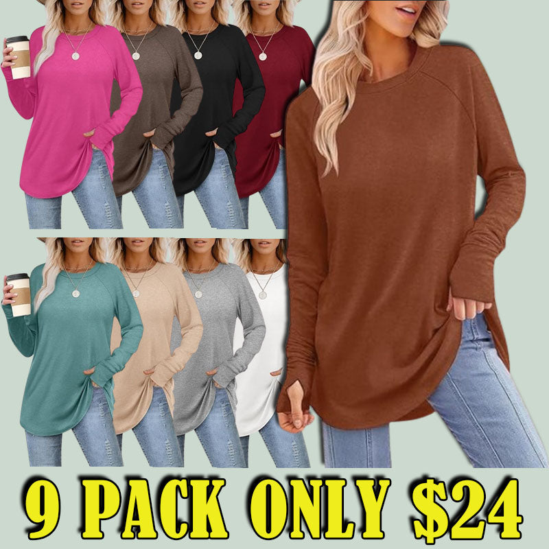 Womens Tunic Tops to Wear with Leggings Long Sleeve Thumb Hole Shirts Crew Neck Curved Hem Fall Winter Clothes