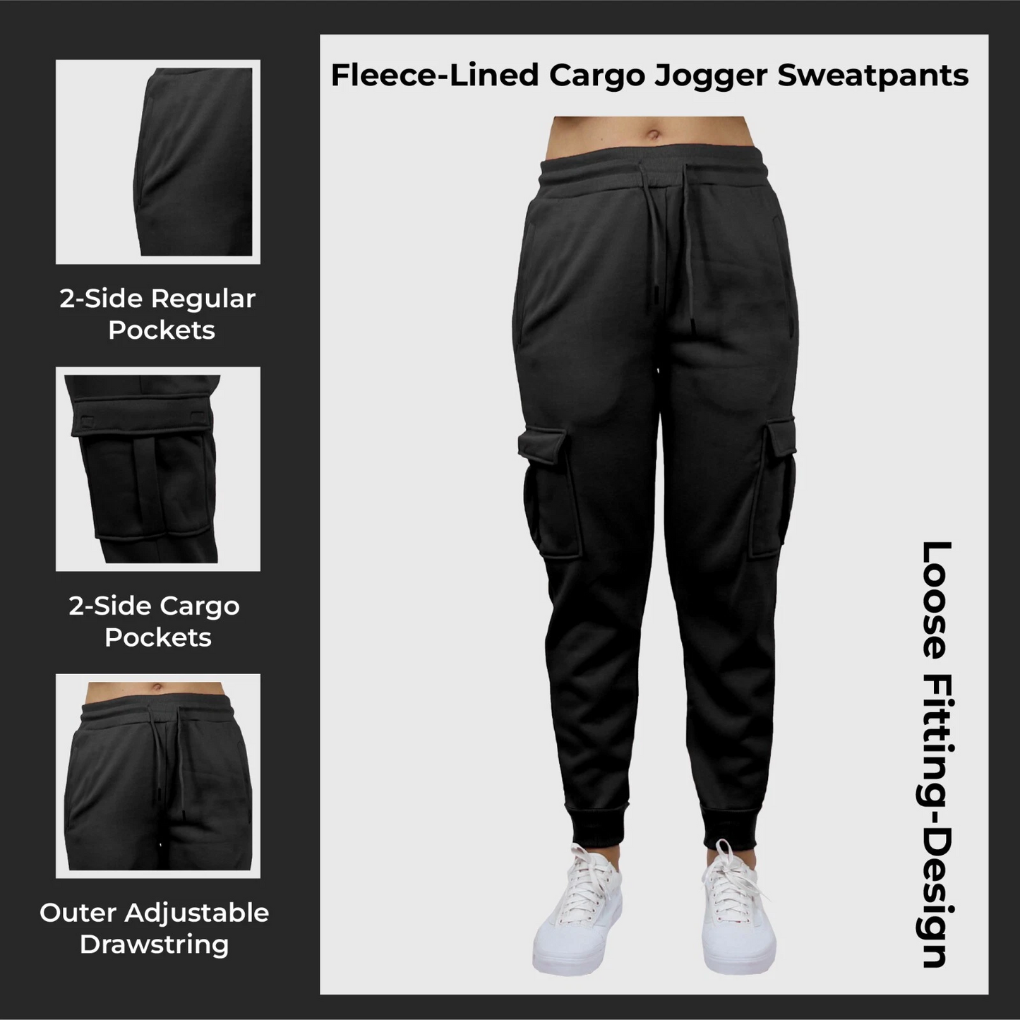 3-Pack Women's Fleece Lined Cargo Jogger Sweatpants