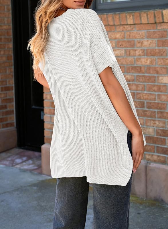 Womens Tops Crewneck Short Sleeve Sweater Causal Tunic Tops Lightweight Summer Sweaters for Women