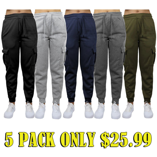 3-Pack Women's Fleece Lined Cargo Jogger Sweatpants