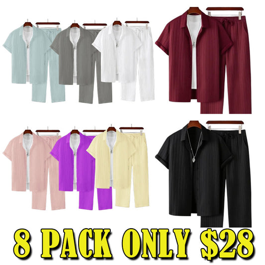 Men's 2pcs Button Front Maroon Shirt & Drawstring Pocket Pants Set